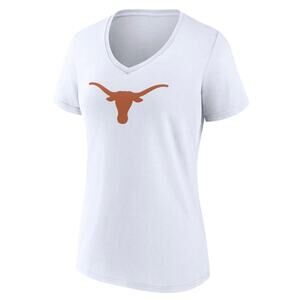 Texas Longhorns Women’s V-Neck T Shirt White Orange Logo UT Size Large NWOT